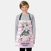 かわいい猫たちピンク動揺してのストライプ エプロン (着用した状態)