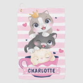 かわいい猫たちピンク動揺してのストライプ ゴルフタオル (正面)