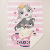 かわいい猫たちピンク動揺してのストライプ シェルパブランケット (正面)