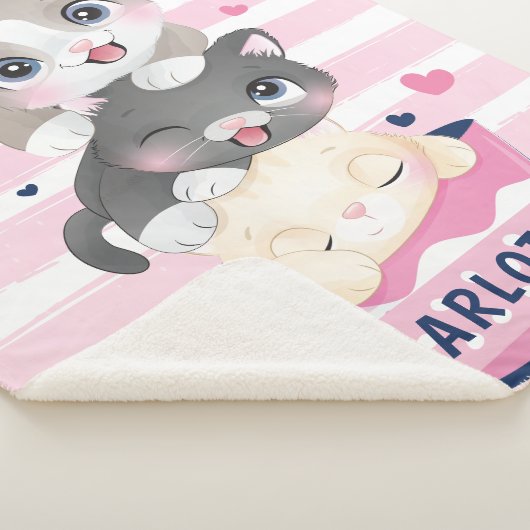 かわいい猫たちピンク動揺してのストライプ シェルパブランケット (3/4)