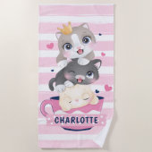 かわいい猫たちピンク動揺してのストライプ ビーチタオル (正面)