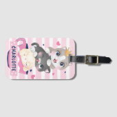 かわいい猫たちピンク動揺してのストライプ ラゲッジタグ (正面横)