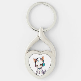 かわいい猫たちヘッドフォンチャーム キーホルダー