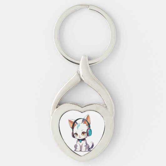 かわいい猫たちヘッドフォンチャーム キーホルダー (正面)