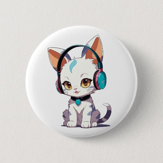 かわいい猫たちヘッドフォンチャーム 缶バッジ (正面)