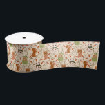 かわいい猫たちペットChristmas Lights Yellow サテンリボン<br><div class="desc">猫と犬の手で描いたイラストレーションとクリスマスライトを使ったキュートでおもしろいなクリスマスリボン。背景は黄色。</div>