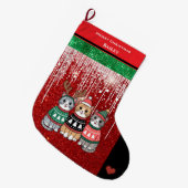 かわいい猫たちメリークリスマスパーソナライズされたの名前 ラージクリスマスストッキング (正面 (吊り時))
