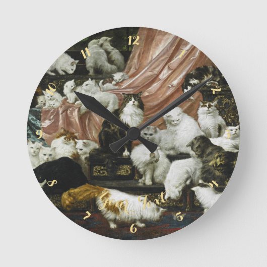 かわいい猫たちヴィンテージアートホームオフィスデコール ラウンド壁時計 (正面)