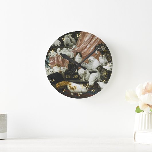 かわいい猫たちヴィンテージアートホームオフィスデコール ラウンド壁時計