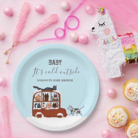 かわいい猫たち冬の寒い赤ちゃんシャワー ペーパープレート (パーティー)