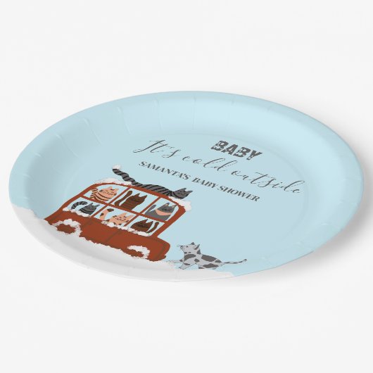 かわいい猫たち冬の寒い赤ちゃんシャワー ペーパープレート (アングル)