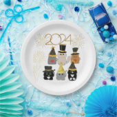 かわいい猫たち新年お祝い ペーパープレート (パーティー)