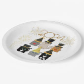 かわいい猫たち新年お祝い ペーパープレート (アングル)