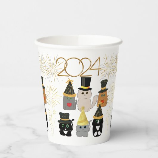 かわいい猫たち新年お祝い 紙コップ (左)