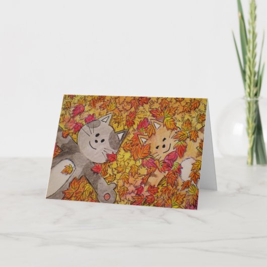 かわいい猫たち紅葉、ハロウィーン、感謝祭 カード (正面)