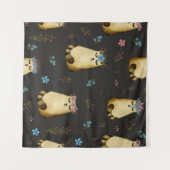 かわいい猫たち花水彩柄 タペストリー (正面(横))