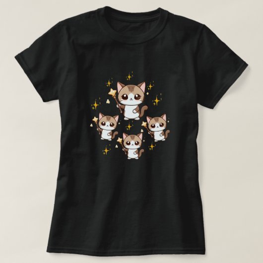 かわいい猫たち魔法ウォンドスターズ Tシャツ (デザイン正面)