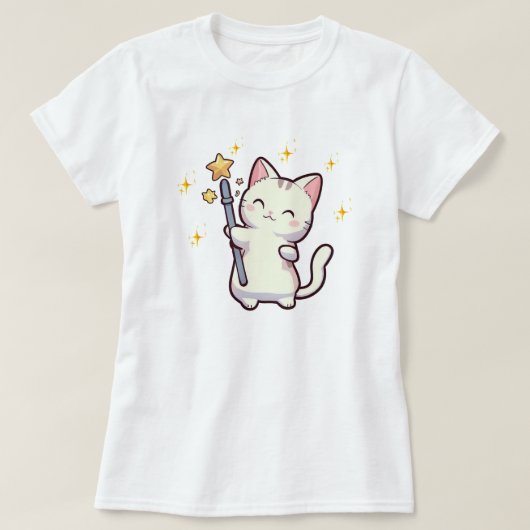 かわいい猫たち魔法杖 Tシャツ (デザイン正面)