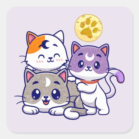 かわいい猫たち3匹 スクエアシール (正面)