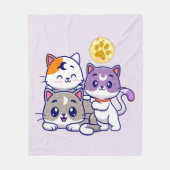 かわいい猫たち3匹 フリースブランケット (正面)