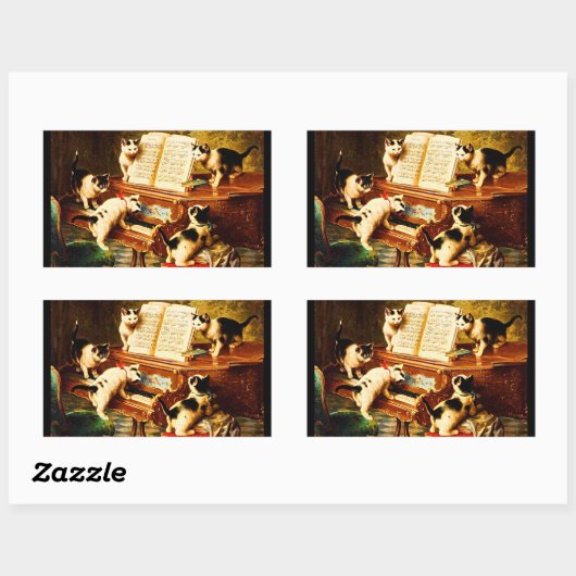 かわいい猫たち、ピアノを歌う子猫たち 長方形シール (シート)