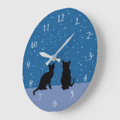 かわいい猫たち、星と暗い夜空 ラージ壁時計 (傾斜)
