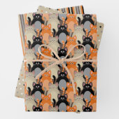 かわいい猫たち|水玉模様とストライプ ラッピングペーパーシート (インサイチュ)