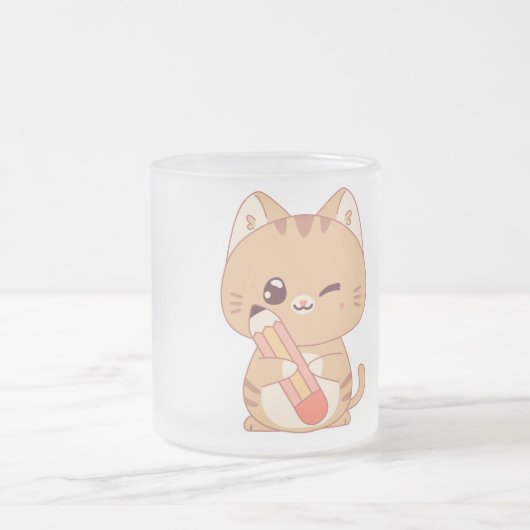 かわいい猫たち | 猫好きデザイン フロストグラスマグカップ (中央)
