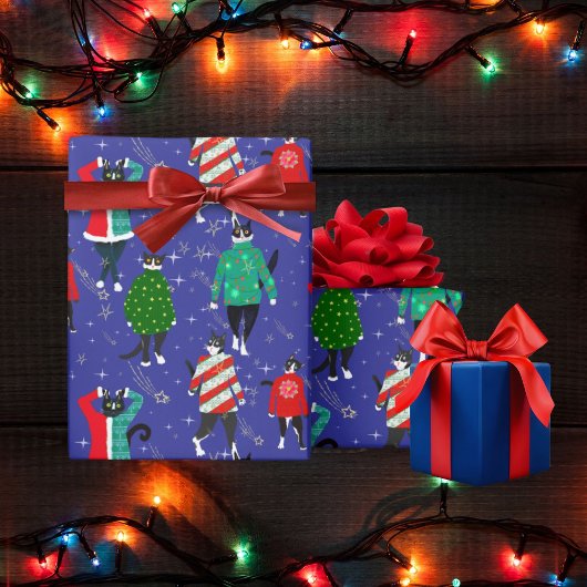 かわいい猫たち – 醜いクリスマスセーター海軍 ラッピングペーパー