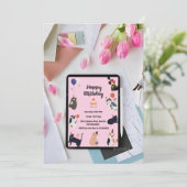 かわいい猫ちゃんテーマ-誕生日招待状カード 招待状 (スタンド正面)