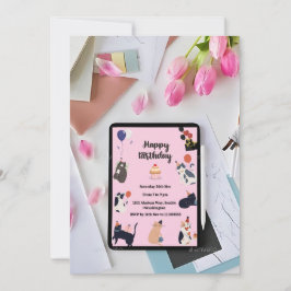 かわいい猫ちゃんテーマ-誕生日招待状カード 招待状