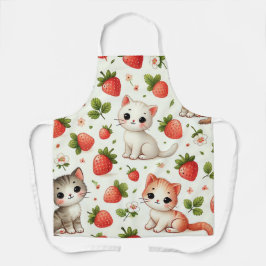 かわいい猫といちごのエプロン エプロン
