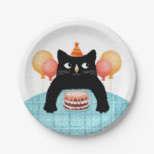 かわいい猫とお誕生日ケーキの目的パーティー ペーパープレート (正面)