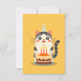 かわいい猫とお誕生日ケーキ カード