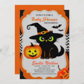 かわいい猫とかぼちゃのハロウィーン赤ちゃんシャワーが登場 招待状 (正面/裏面)