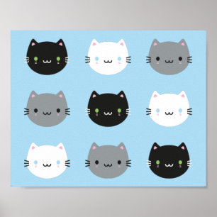 かわいい猫とかわいいの子猫(青) ポスター
