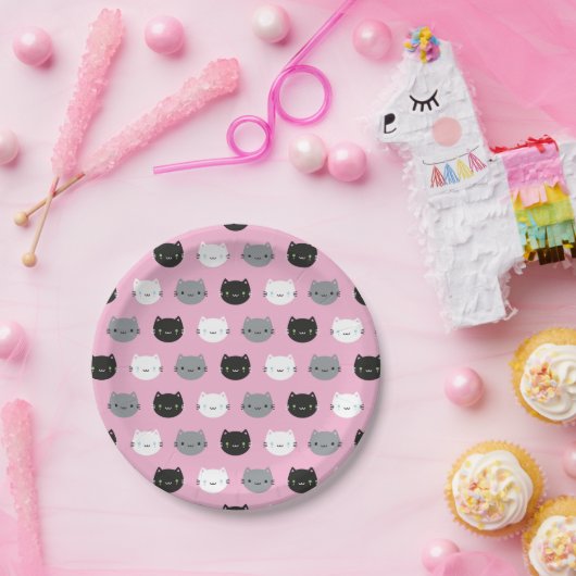 かわいい猫とかわいい子猫（ピンク） ペーパープレート (パーティー)