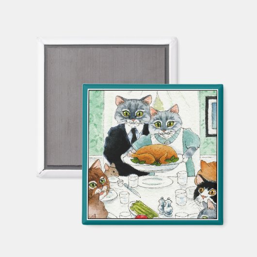 かわいい猫との出会い感謝祭ディナー マグネット (正面/裏面)