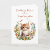 かわいい猫との孫娘誕生日リース カード (正面)