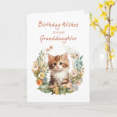 かわいい猫との孫娘誕生日リース カード (黄色い花)