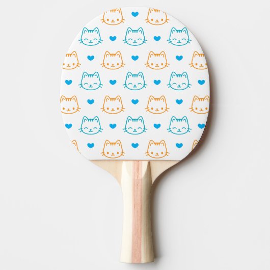 かわいい猫とはートのオレンジ青パターン 卓球ラケット (正面)