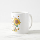 かわいい猫とひまわりのカワイイデザイン コーヒーマグカップ (正面右)