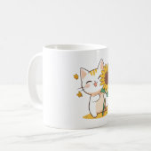 かわいい猫とひまわりのカワイイデザイン コーヒーマグカップ (正面左)