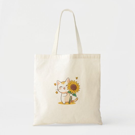 かわいい猫とひまわりのカワイイデザイン トートバッグ (正面)