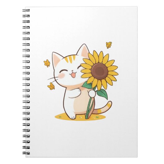 かわいい猫とひまわりのカワイイデザイン ノートブック (正面)