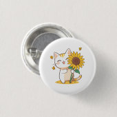 かわいい猫とひまわりのカワイイデザイン 缶バッジ (正面&裏面)