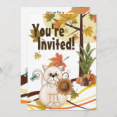 かわいい猫とひまわり秋季誕生会 招待状 (正面/裏面)