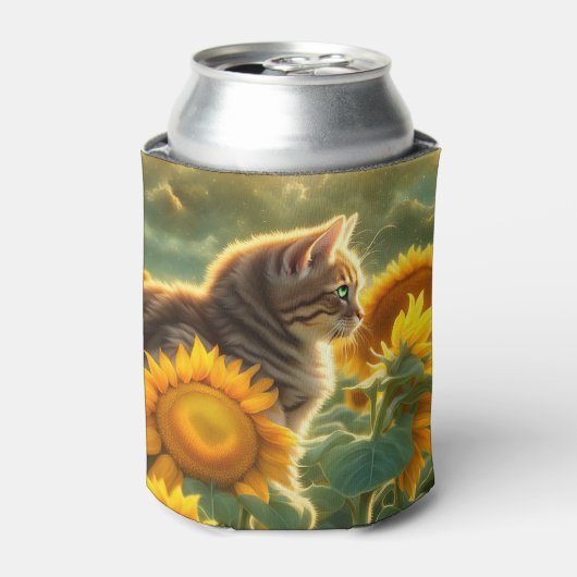 かわいい猫とひまわり 缶クーラー (缶正面)