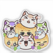 かわいい猫ともちもちケーキ - かわいい日本のスナック シール (正面)