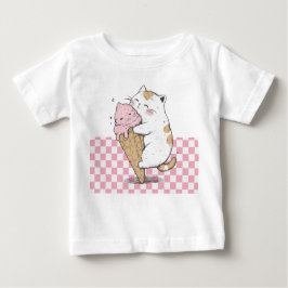 かわいい猫とアイスクリームコーン ベビーTシャツ